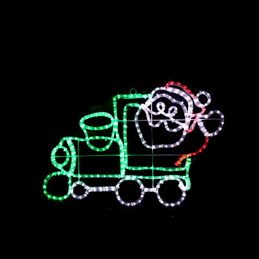 Figura a LED - Babbo Natale sul suo treno - 82x55 cm