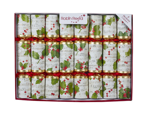 8 cracker decorativi con divertenti contenuti musicali per la cena.