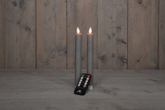 Candele di cera coniche rustiche color talpa a LED senza fiamma da 2 pezzi, funzionanti a batteria con telecomando