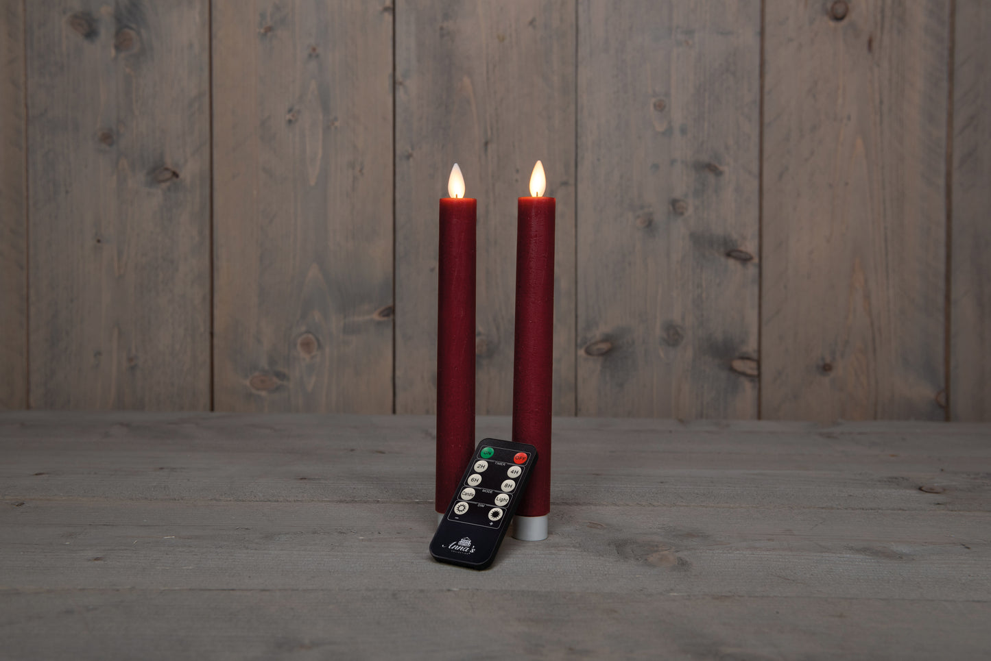 Candele di cera coniche rustiche LED BORDEAUX senza fiamma da 2 pezzi