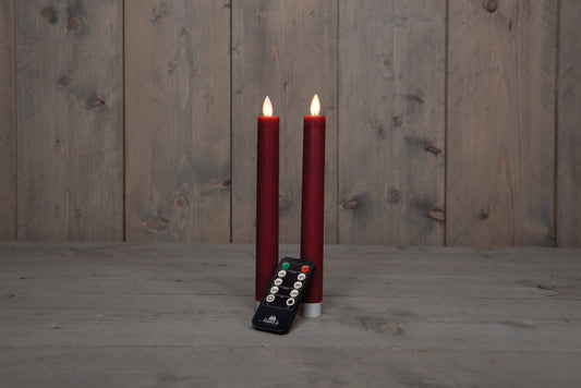 Candele di cera coniche rustiche LED BORDEAUX senza fiamma da 2 pezzi