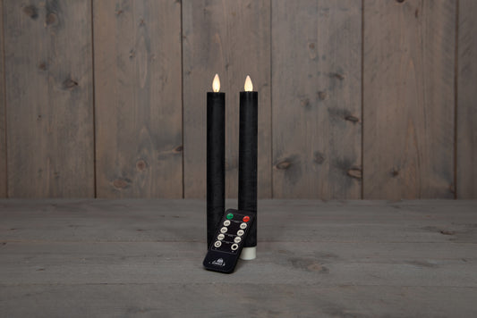 Candele di cera coniche rustiche NERE a LED senza fiamma da 2 pezzi