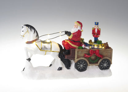 Babbo Natale con cavallo bianco, carro e schiaccianoci a rotazione