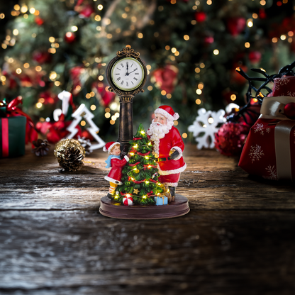 Babbo Natale e il bambino decorano l'albero di Natale