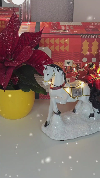 Babbo Natale con cavallo bianco, carro e schiaccianoci a rotazione